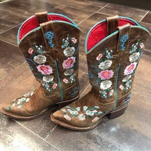 Macie Bean Brown and Red Floral Embroidered Boots
